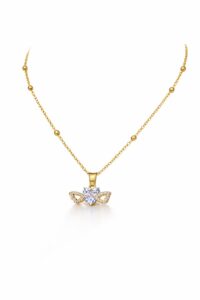 Alternative view of Toptan Altın Renk Beyaz Kalp Taş Kalp Model Top Zincir Çelik Kolye- 3713