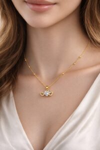 Toptan Altın Renk Beyaz Kalp Taş Kalp Model Top Zincir Çelik Kolye- 3713