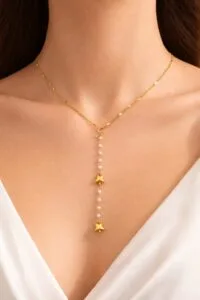 Toptan Altın Renk Ezme Zincir Kelebek İnci Ye Model Çelik Kolye - 3830