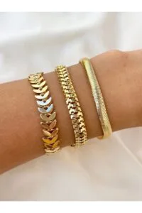 Alternative view of Toptan Altın Renk Kadın 3’lü Kombin Bileklik Seti Kılçık İtalyan Tırtıl Kombin Bileklik Seti -  3843