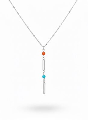 Toptan Gümüş Renk Ezme Zincir İnci Ataç Ye Model Çelik Kolye - 3842