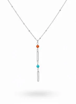 Toptan Gümüş Renk Ezme Zincir İnci Ataç Ye Model Çelik Kolye - 3842