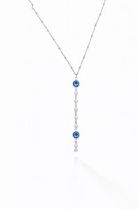 Alternative view of Toptan Gümüş  Renk Ezme Zincir Nazar Göz İnci Oval Ye Model Çelik Kolye - 3841