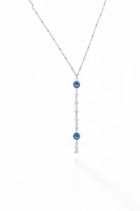 Alternative view of Toptan Gümüş  Renk Ezme Zincir Nazar Göz İnci Oval Ye Model Çelik Kolye - 3841