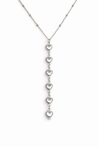 Toptan Gümüş Renk Ezme Zincir Sıralı Kalp  Ye Model Yeni Sezon Çelik Kolye - 3837