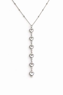 Toptan Gümüş Renk Ezme Zincir Sıralı Kalp  Ye Model Yeni Sezon Çelik Kolye - 3837