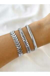 Toptan Gümüş Renk Kadın 3’lü Kombin Bileklik Seti Kılçık İtalyan Tırtıl Kombin Bileklik Seti - 3844 6 76f94c50a5284885831fade62d951b2d-toptan taki