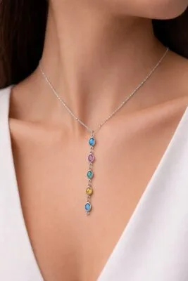 Toptan Gümüş Renk Ezme Zincir Sıralı Oval Ye Model Çelik Kolye - 3840