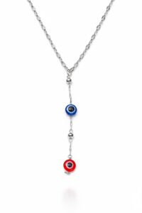 Toptan Gümüş Renk Dudak Zincir Nazar Göz Ye Model Yeni Sezon Çelik Kolye - 3834