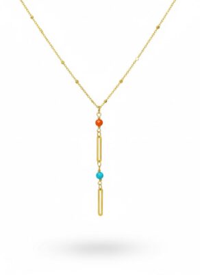 Toptan Altın Renk Ezme Zincir İnci Ataç Ye Model Çelik Kolye - 3833