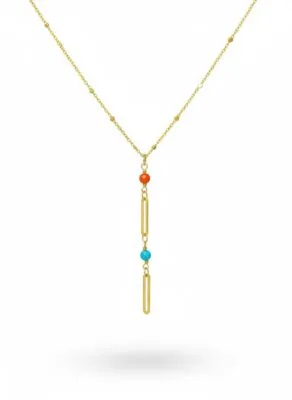 Toptan Altın Renk Ezme Zincir İnci Ataç Ye Model Çelik Kolye - 3833