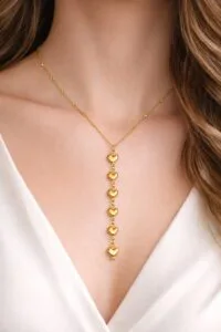 Toptan Altın Renk Ezme Zincir Sıralı Kalp Ye Model Yeni Sezon Çelik Kolye - 3828