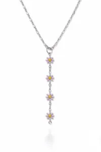 Toptan Gümüş Renk Dudak Zincir Çiçek Ye Model Yeni Sezon Çelik Kolye - 3835