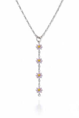 Toptan Gümüş Renk Dudak Zincir Çiçek Ye Model Yeni Sezon Çelik Kolye - 3835