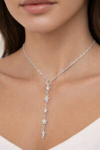 Alternative view of Toptan Gümüş Renk Dudak Zincir Yıldız Ye Model Yeni Sezon Çelik Kolye - 3824