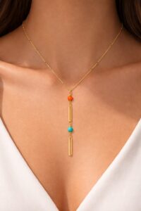 Alternative view of Toptan Altın Renk Ezme Zincir İnci Ataç Ye Model Çelik Kolye - 3833