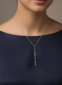 Alternative view of Toptan Gümüş Renk Ezme Zincir İnci Ataç Ye Model Çelik Kolye - 3842