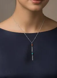 Alternative view of Toptan Gümüş Renk Ezme Zincir İnci Ataç Ye Model Çelik Kolye - 3842