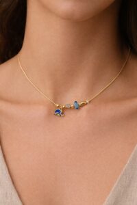 Toptan Altın Renk Turkuaz Mineli Fil Pandora Model Zirkon Kolye - 2998