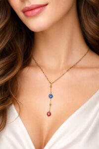 Toptan Altın Renk Dudak Zincir Nazar Göz Ye Model Yeni Sezon Çelik Kolye - 3825