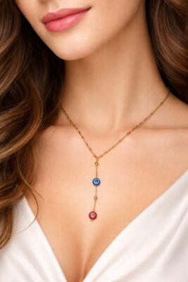 Toptan Altın Renk Dudak Zincir Nazar Göz Ye Model Yeni Sezon Çelik Kolye - 3825