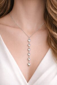 Alternative view of Toptan Gümüş Renk Ezme Zincir Sıralı Kalp  Ye Model Yeni Sezon Çelik Kolye - 3837