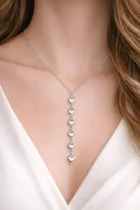 Alternative view of Toptan Gümüş Renk Ezme Zincir Sıralı Kalp  Ye Model Yeni Sezon Çelik Kolye - 3837