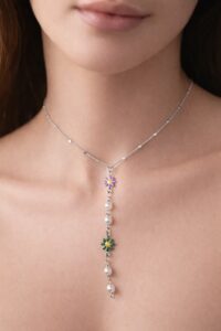Alternative view of Toptan Gümüş  Renk Ezme Zincir Çiçek İnci Ye Model Çelik Kolye - 3838