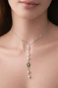 Alternative view of Toptan Gümüş  Renk Ezme Zincir Çiçek İnci Ye Model Çelik Kolye - 3838