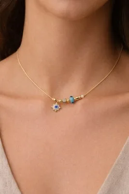 Toptan Altın Renk Beyaz Güneş Pandora Model Zirkon Kolye  - 2983