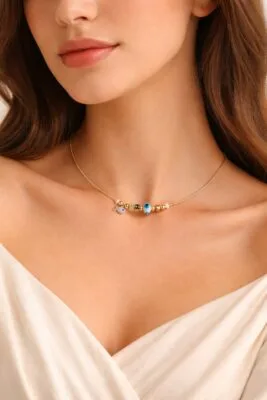 Toptan Altın Renk Beyaz Mineli Balık Pandora Model Zirkon Kolye  - 2988