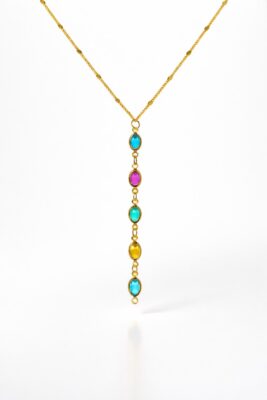 Toptan Altın Renk Ezme Zincir Sıralı Oval Ye Model Çelik Kolye - 3831