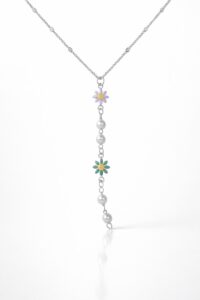 Toptan Gümüş  Renk Ezme Zincir Çiçek İnci Ye Model Çelik Kolye - 3838