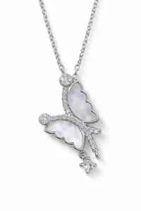 Toptan Gümüş Renk Beyaz Sedef Yusufcuk Model Sf Zincir Çelik Kolye- 3857