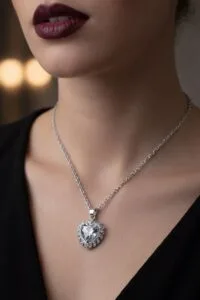 Alternative view of Toptan Gümüş Renk Beyaz Taş Kalp Model Sf Zincir Çelik Kolye - 3853