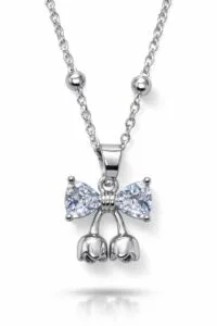 Toptan Gümüş Renk Kalp Fiyonk Model Top Zincir Çelik Kolye- 3854