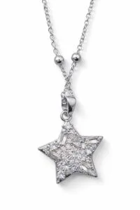 Toptan Gümüş Renk Yıldız Model Top Zincir Çelik Kolye - 3856