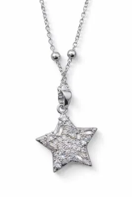 Toptan Gümüş Renk Yıldız Model Top Zincir Çelik Kolye - 3856