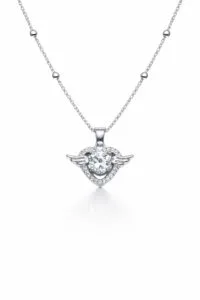 Alternative view of Toptan Gümüş Renk Kanat Kalp Model Top Zincir Çelik Kolye - 3847