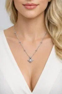 Toptan Gümüş Renk Kanat Kalp Model Top Zincir Çelik Kolye - 3847