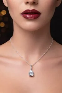 Toptan Gümüş Renk Sıra Taşlı Beyaz Damla Model  Sf  Zincir Çelik Kolye - 3868