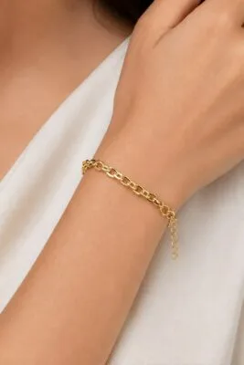 Toptan Altın Renk Ezme Zincir Unisex  Çelik Bileklik - 3918