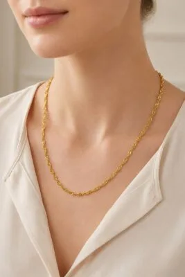 Toptan Altın Renk Sarmal  Sarma Zincir Unisex Çelik Kolye - 3920