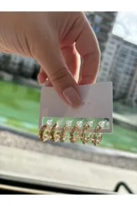 Alternative view of Toptan Altın Renk 6'lı Desenli Halka Kadın Bijuteri Küpe Seti - 3892