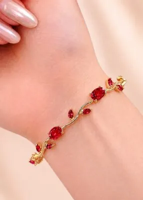 Toptan Altın Renk Bordo Zirkon Taşlı Lale Çelik Bileklik - 3928