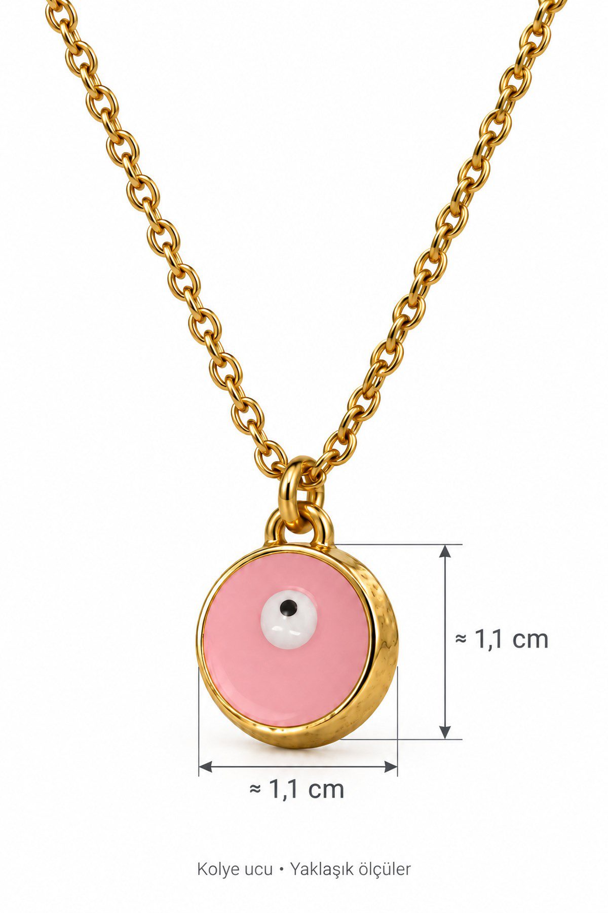 Toptan Altın Renk Pembe Yuvarlak Göz Çelik Kolye - 3983 5 Toptan Altın Renk Pembe Yuvarlak Göz Çelik Kolye - 3983 - Görsel 3