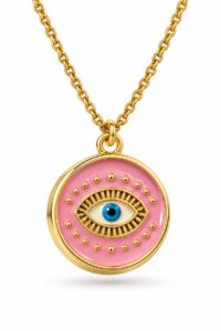 Toptan Altın Renk Pembe Nazar Göz Çelik Kolye - 3995