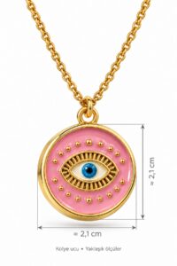 Toptan Altın Renk Pembe Nazar Göz Çelik Kolye - 3995 7 Toptan Altın Renk Pembe Nazar Göz Çelik Kolye - 3995 - Görsel 3