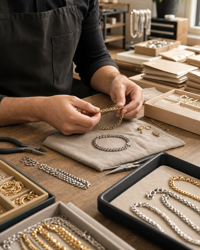 Anasayfa 2026 39 Kozen Bijoux atölyesinde çelik takı kalite kontrolü